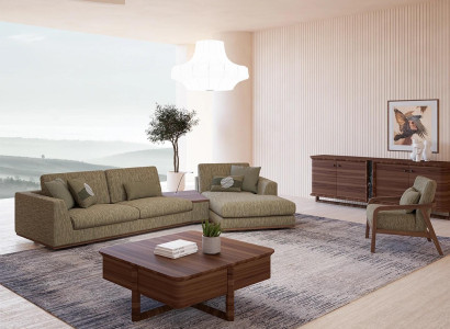 Living room Set 2pcs Complete Corner sofa L-shape Relax Furniture Armchair Modern Textile